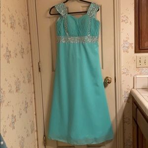 Long Teal blue dress with bra padding and sequin